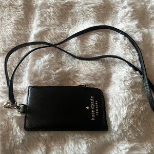 Kate Spade Black Card Holder with Gold Accents. Madison Card Case Lanyard